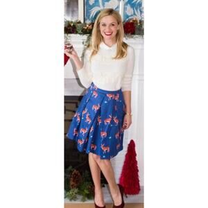 Draper James Oh Deer Pleated Skirt Navy Sz 12